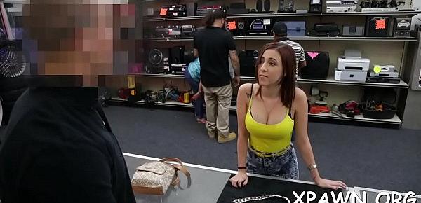  A naughty hotty takes up and offer of cash to have sex in shop